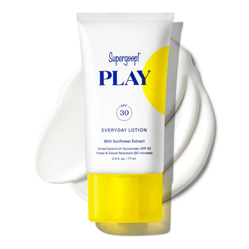 Supergoop! PLAY Everyday SPF 30 lotion bottle on a sunny day offers on-the-go sun protection.