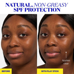 Clear finish on skin from Supergoop PLAY Stick with no visible residue.