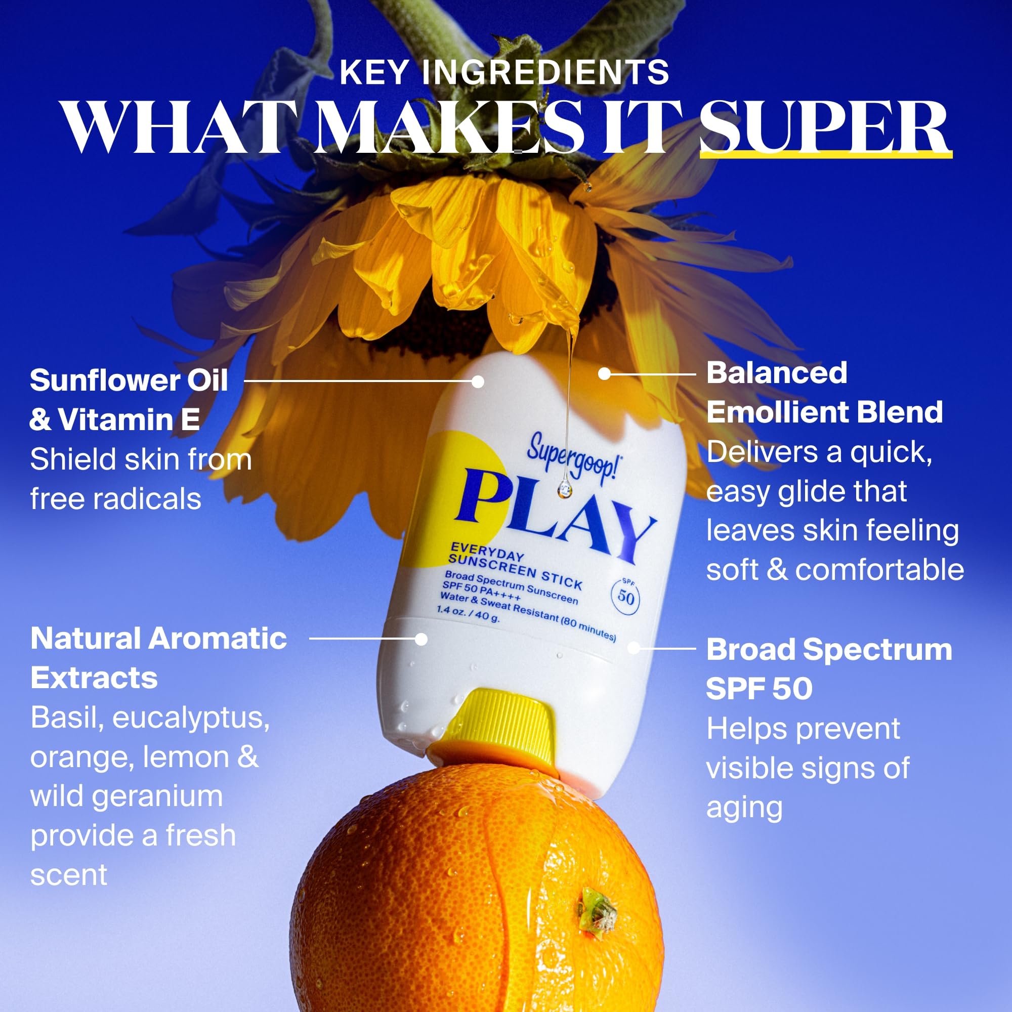 Water resistance of Supergoop PLAY Stick shown for protection during sweat.