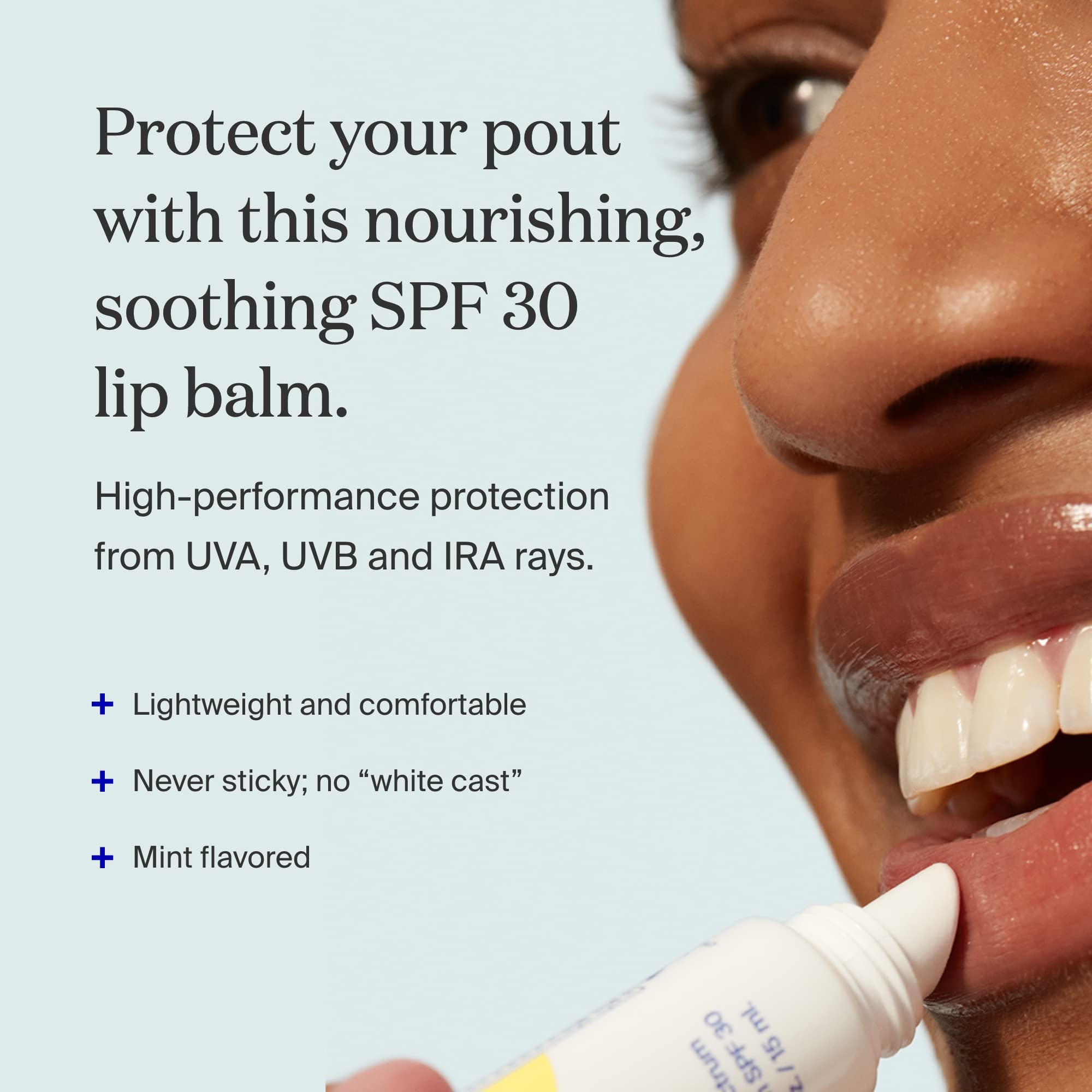 Supergoop PLAY lip balm mint closeup highlights creamy texture and hydration