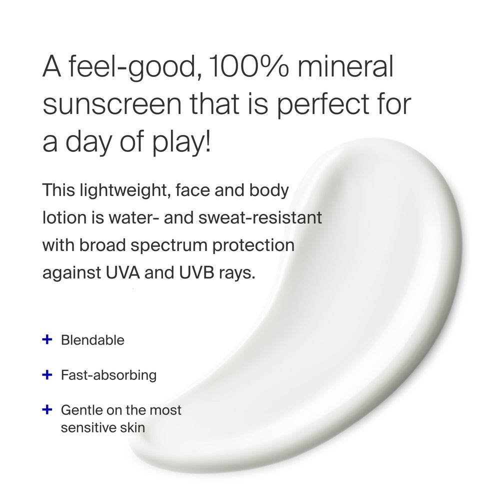 Supergoop! PLAY Mineral Lotion texture close-up shows non-greasy finish.