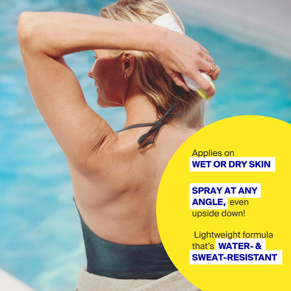 Supergoop! PLAY bag-on-valve spray ensures full drop coverage.