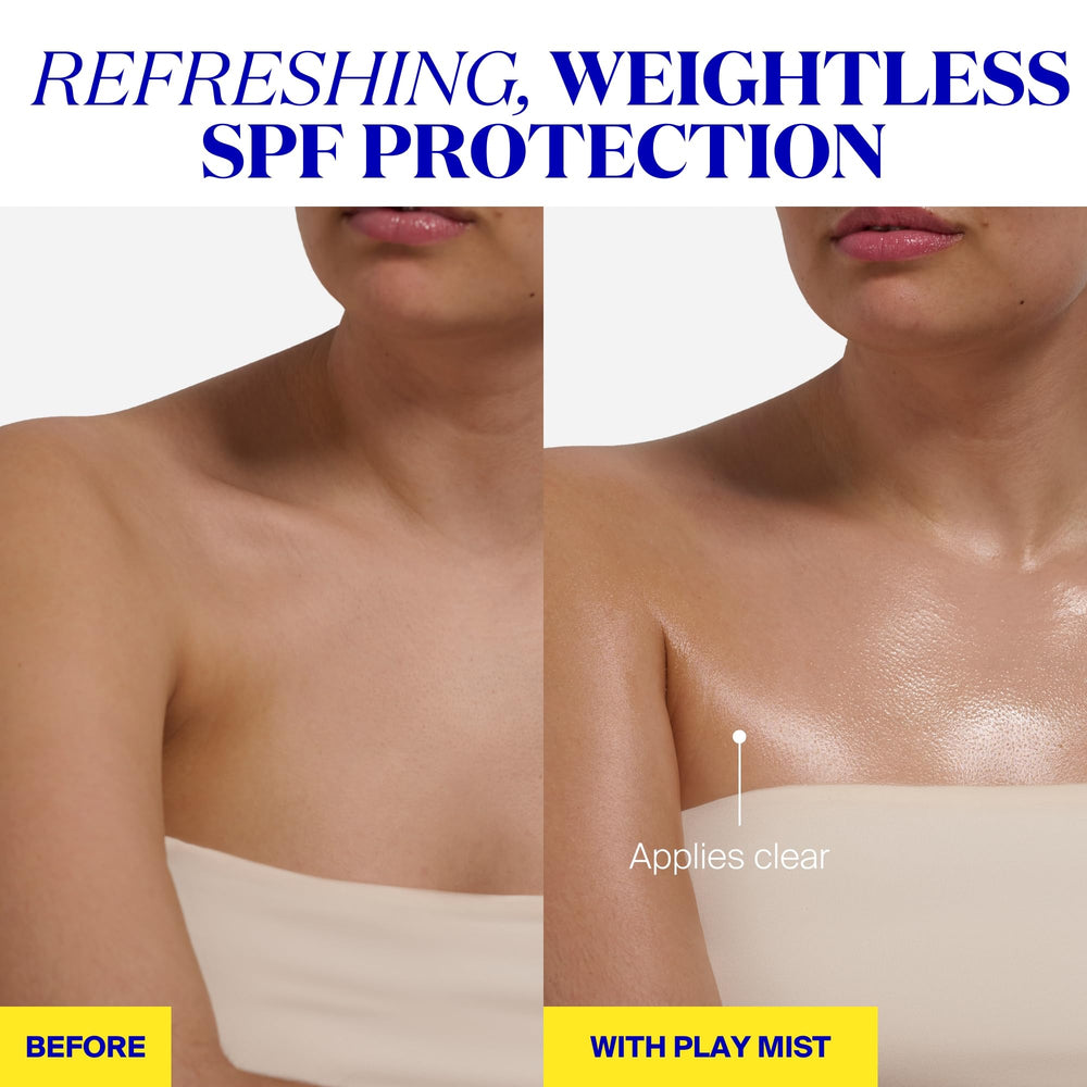 Supergoop! PLAY SPF 50 body mist label closeup with bag-on-valve design