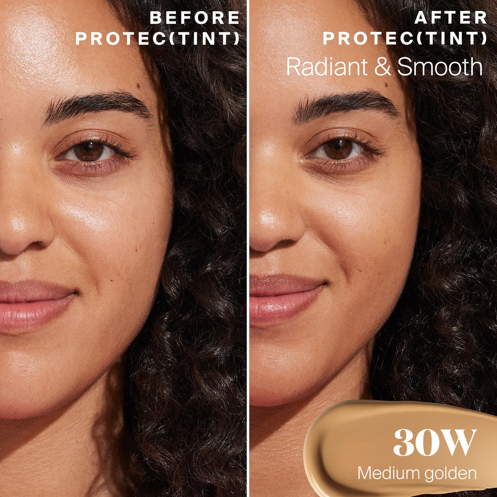 Supergoop Protec(tint) no-white-cast formula provides even skin tone.