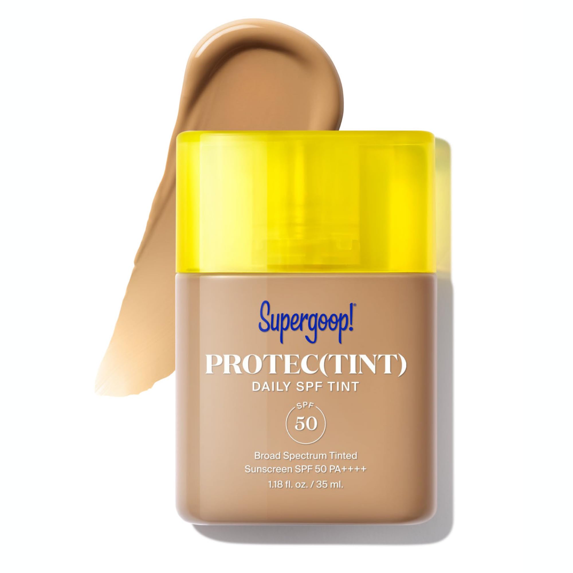 Supergoop Protec(tint) SPF 50 bottle close-up with smooth, breathable tint.