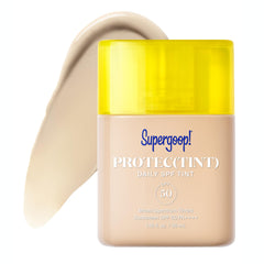 Supergoop! Protec(tint) SPF 50 bottle shows lightweight coverage with broad protection.