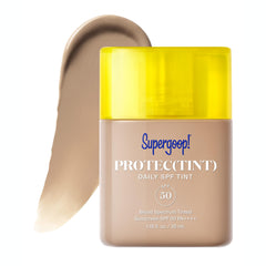 Supergoop Protec tint SPF50 bottle for lightweight daily sun protection