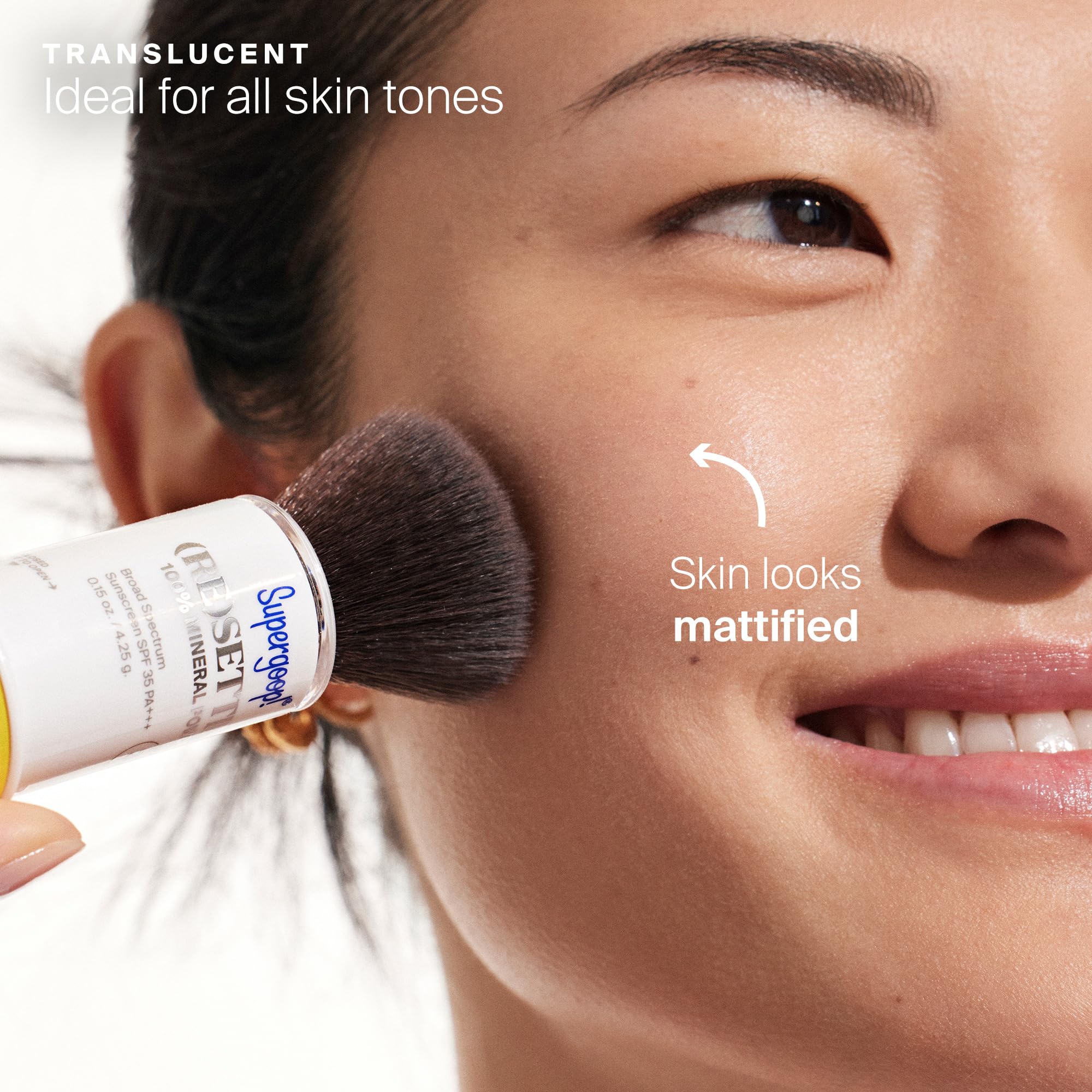 Supergoop! (Re)setting Powder on the face delivers a soft-focus finish and SPF.