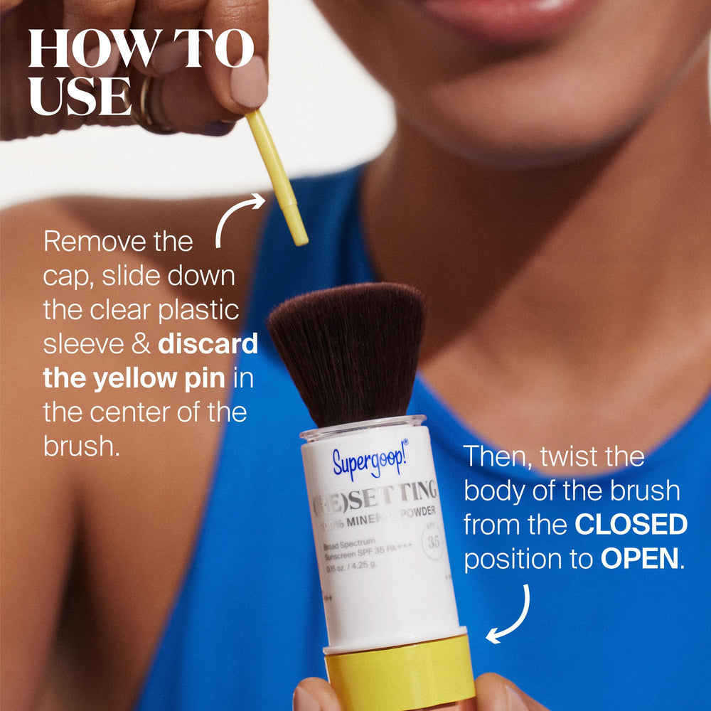 Supergoop! (Re)setting Powder soft-focus diffusion reduces visible pores and shine.