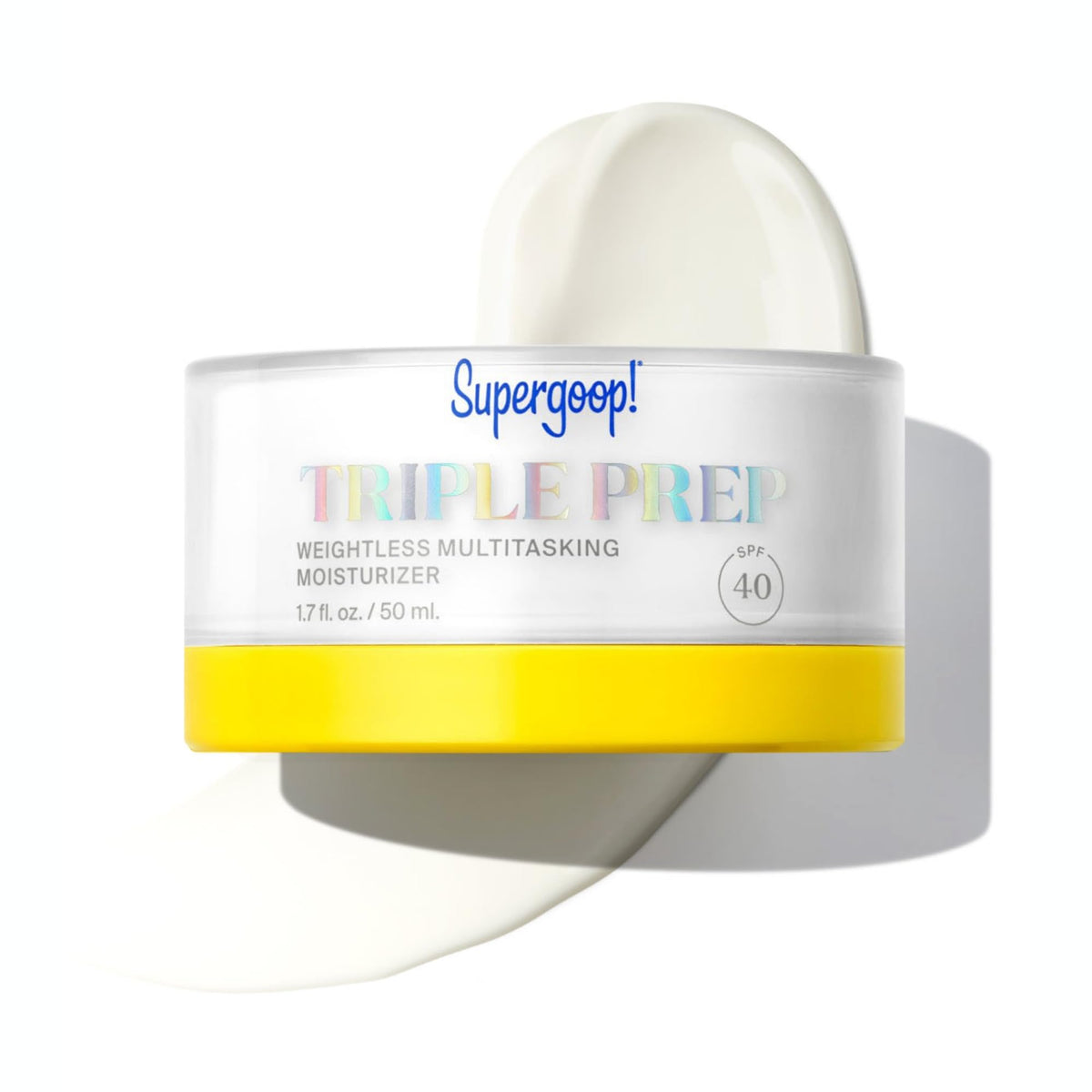 Supergoop! Triple Prep bottle front delivers weightless hydration with SPF 40 for daily skincare.