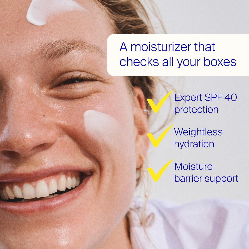Supergoop! Triple Prep texture on hand shows lightweight cream absorbing quickly for daily protection.