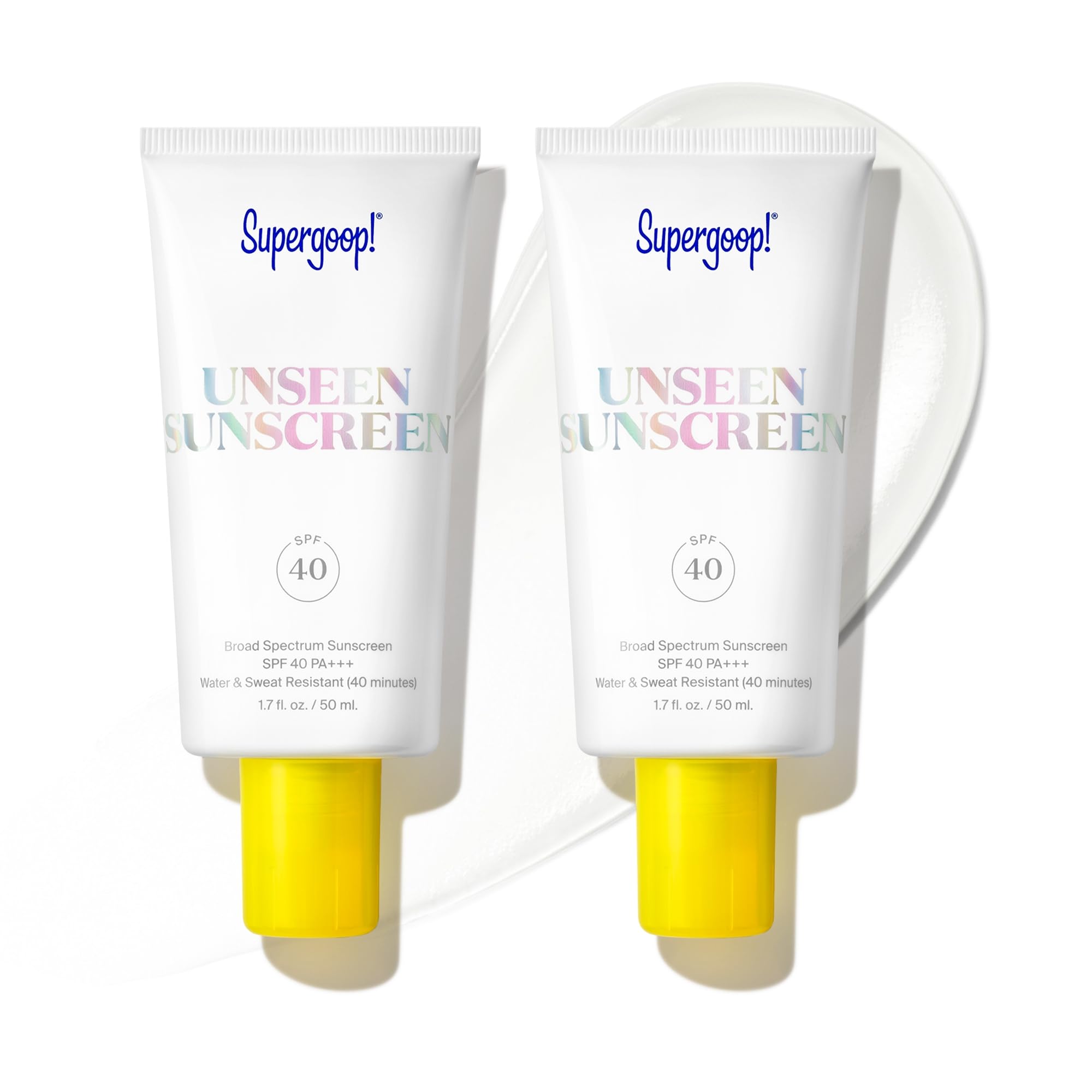 Supergoop! Unseen Sunscreen bottle shows invisible, weightless protection for all skin tones.