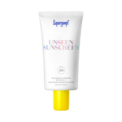 Supergoop! Unseen Sunscreen bottle front shows invisible SPF protection ideal for makeup-ready skin.
