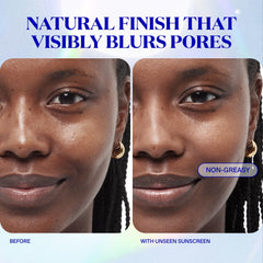 Unseen sunscreen primer-wear demonstrated for makeup longevity and pore blur.
