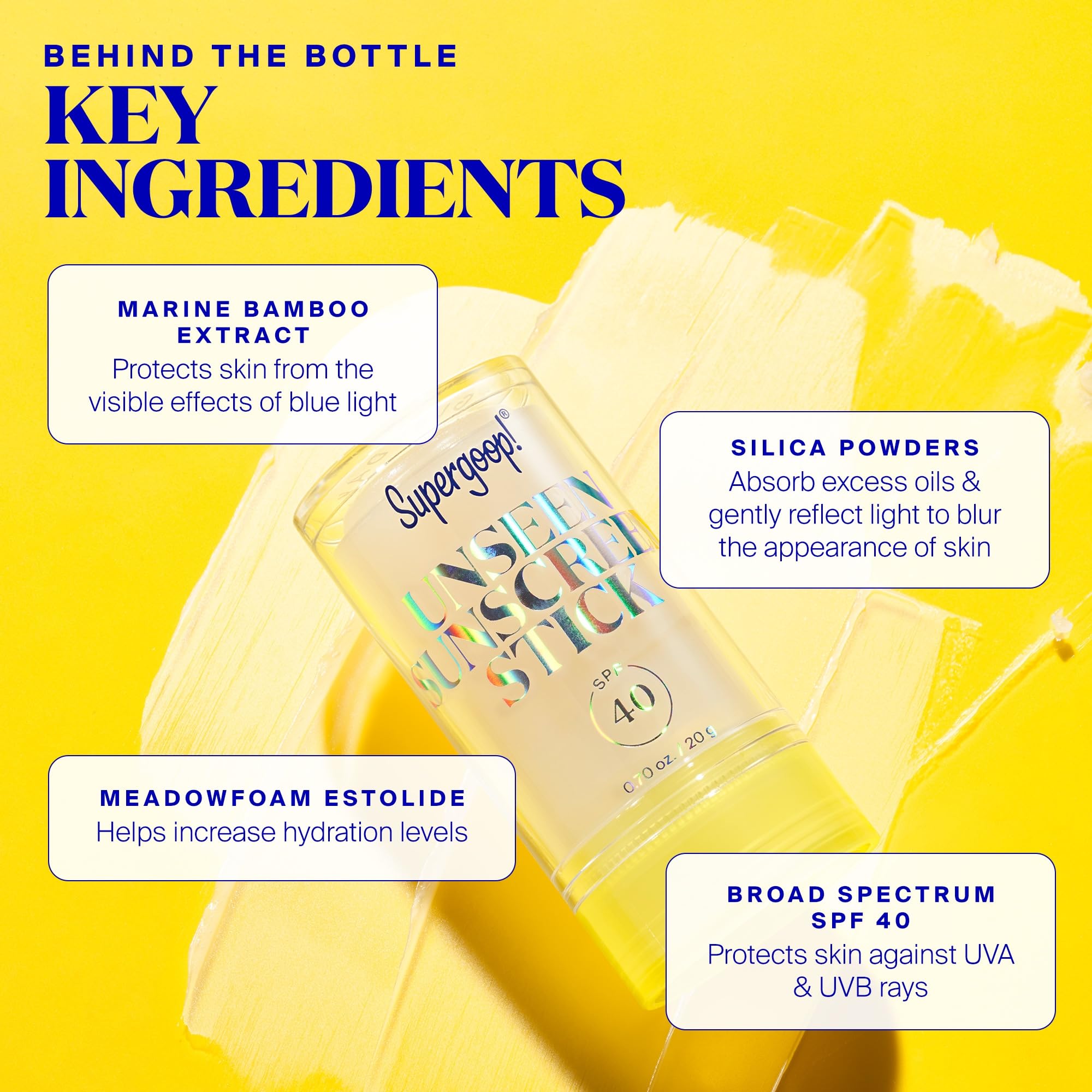 Supergoop Unseen Sunscreen Stick with silica absorbs oil