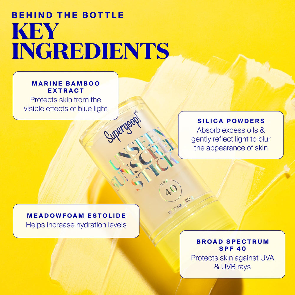 Supergoop Unseen Sunscreen Stick with silica absorbs oil