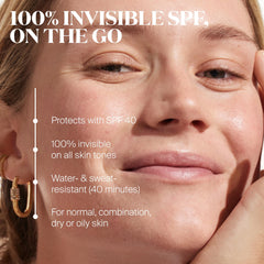 Supergoop Unseen Sunscreen Stick worn over makeup maintains natural look