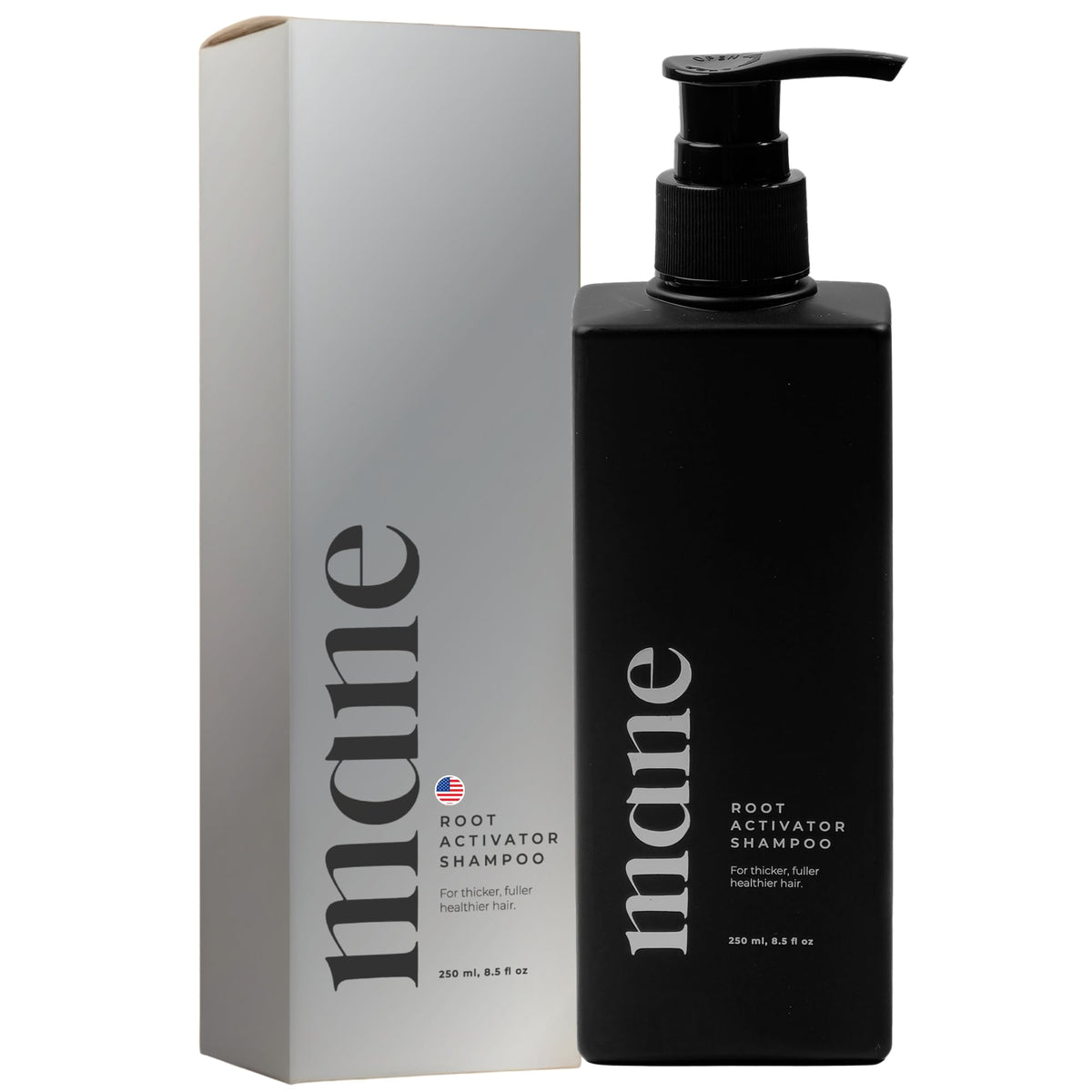 Superior Mane hair growth shampoo bottle promotes fuller-looking strands and scalp hydration.