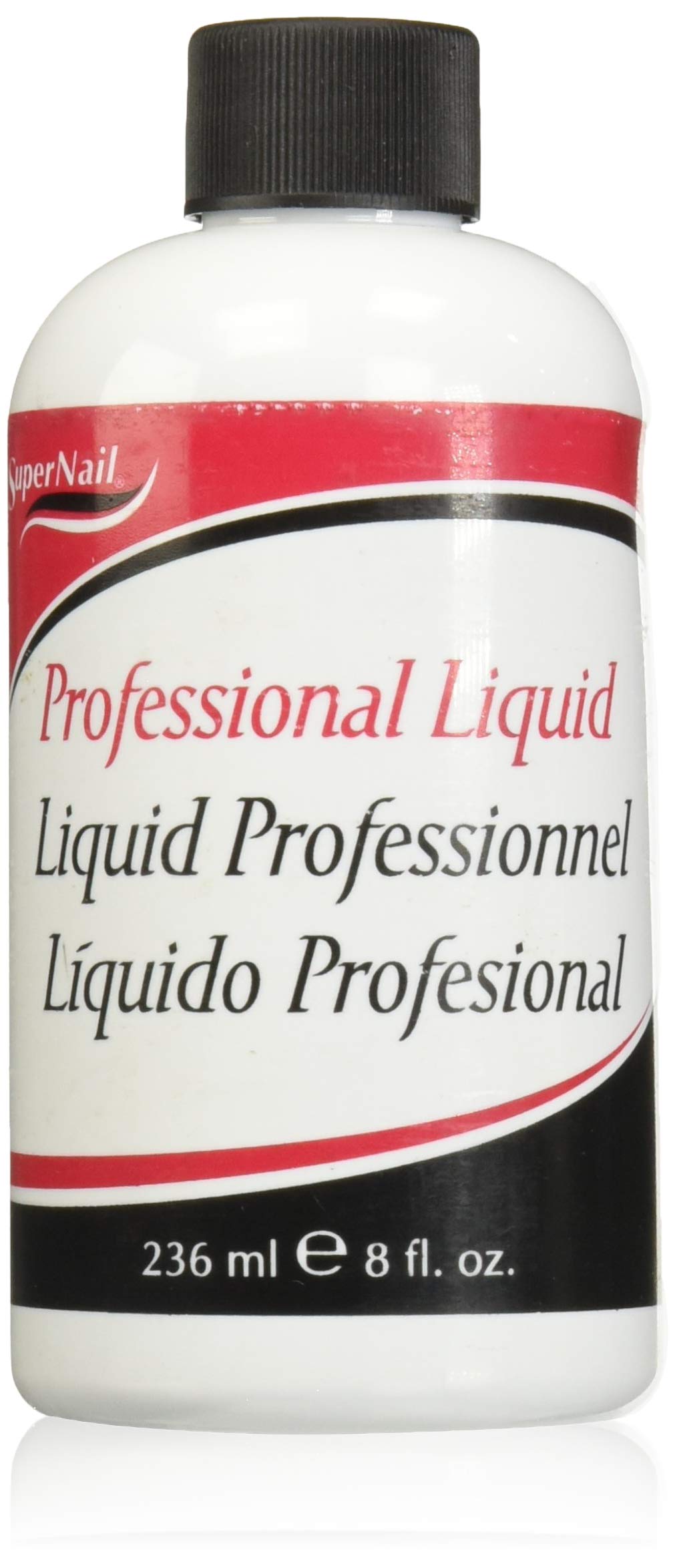 SuperNail Nail Liquid 8oz bottle closeup demonstrates controlled pour for consistent acrylics