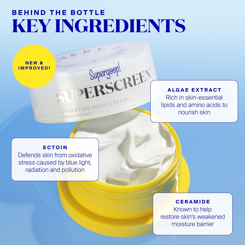 Supergoop! Superscreen algae-ingredients close-up signals natural antioxidants.
