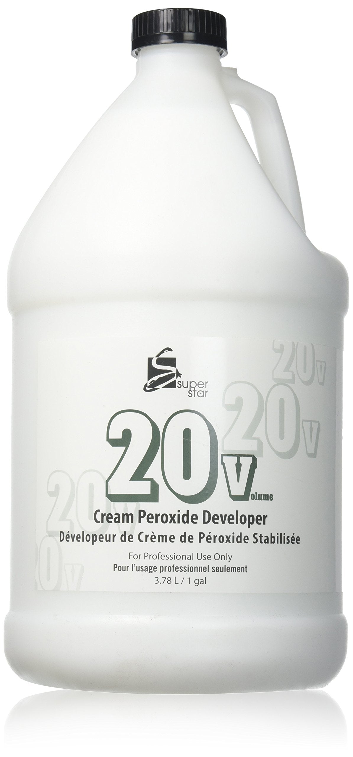 Superstar Stabilized Cream Developer 20v bottle pour demonstrates drip-free precision for highlighting.