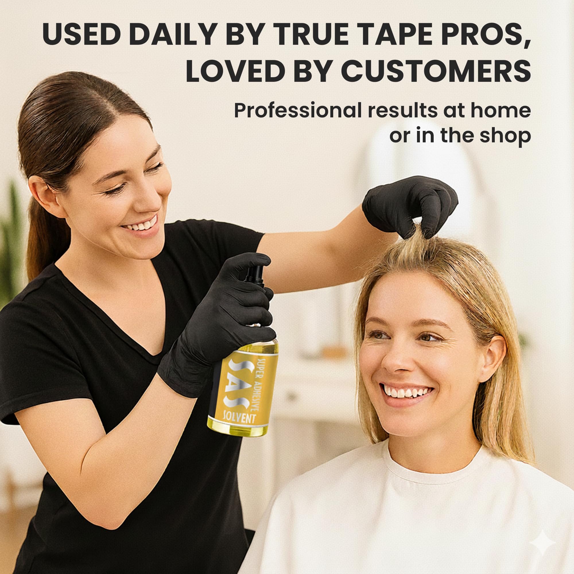 Supertape SAS lace wig remover on lace shows safe bond release for wigs.