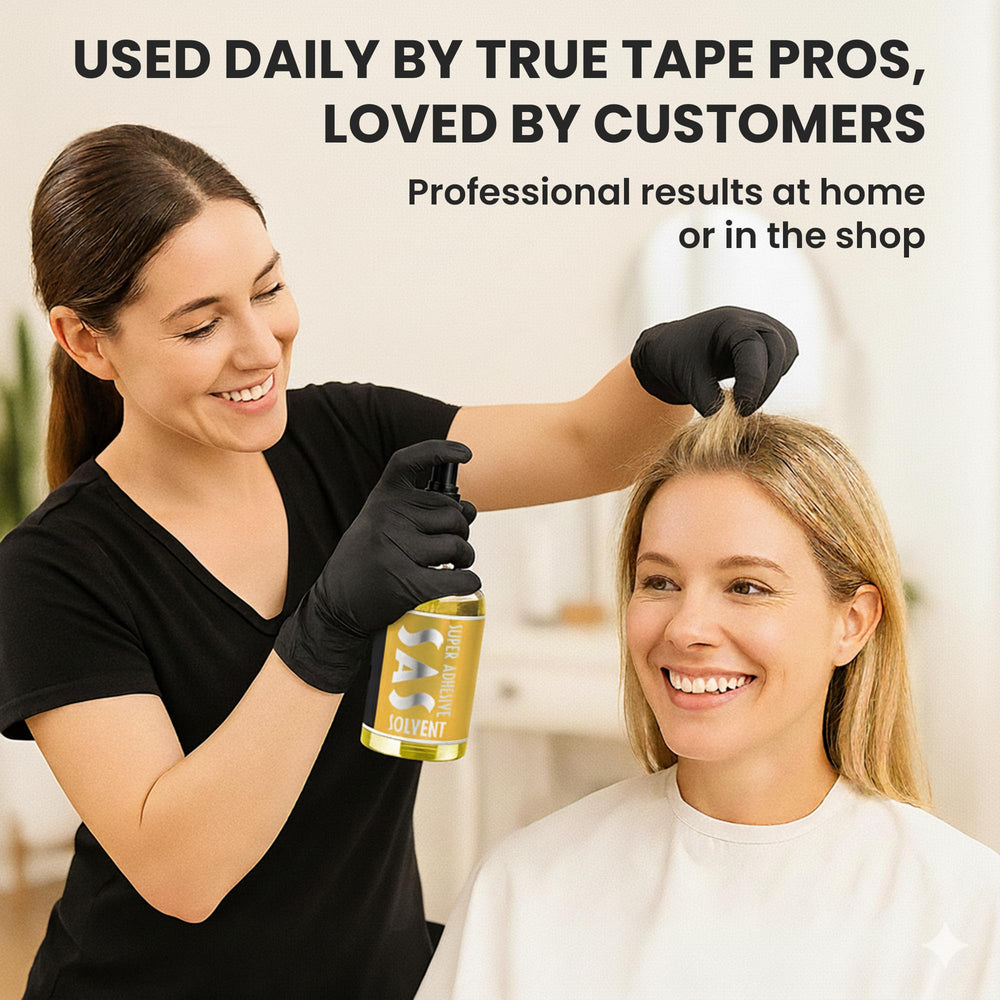 Supertape SAS lace wig remover on lace shows safe bond release for wigs.