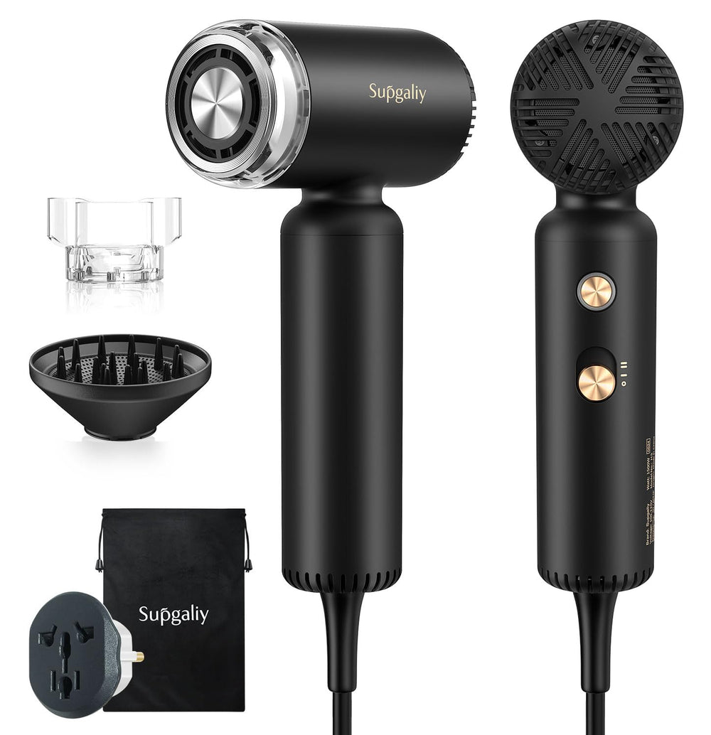 SUPGALIY dual voltage travel hair dryer in compact design for global styling.