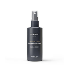 Supply Healing Post Shave bottle pour showcases easy, alcohol-free soothing application for sensitive skin.