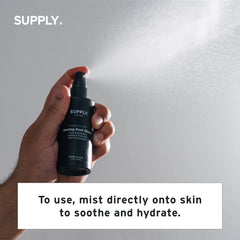 Supply Healing Post Shave spray application demonstrates quick, irritation-free post-shave care.