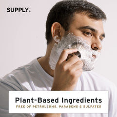 Supply Ultra Lather Shaving Cream sandalwood-cedar hypoallergenic formula supports sensitive skin.