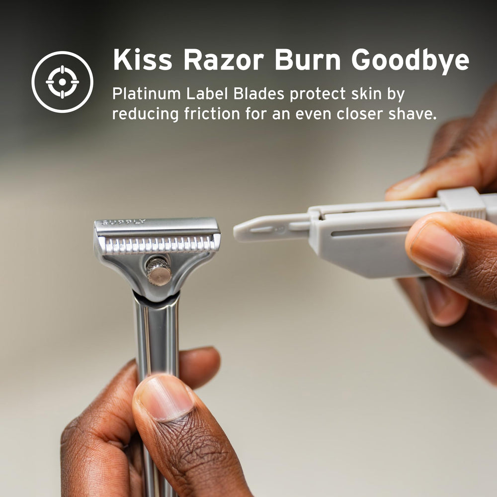Supply Platinum QuickLoad cartridge holds eight blades for steady, extended use.