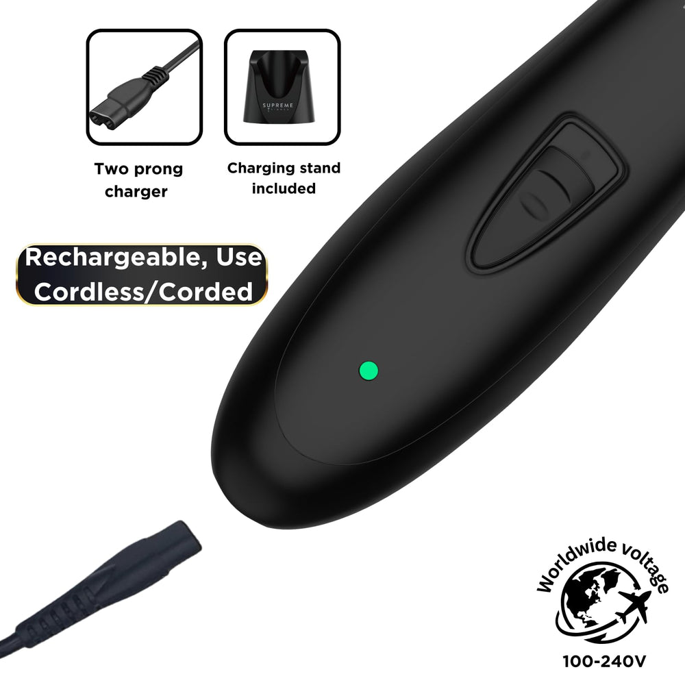 Supreme Trimmer T Shaper includes 1–4 mm guide sets for versatility.