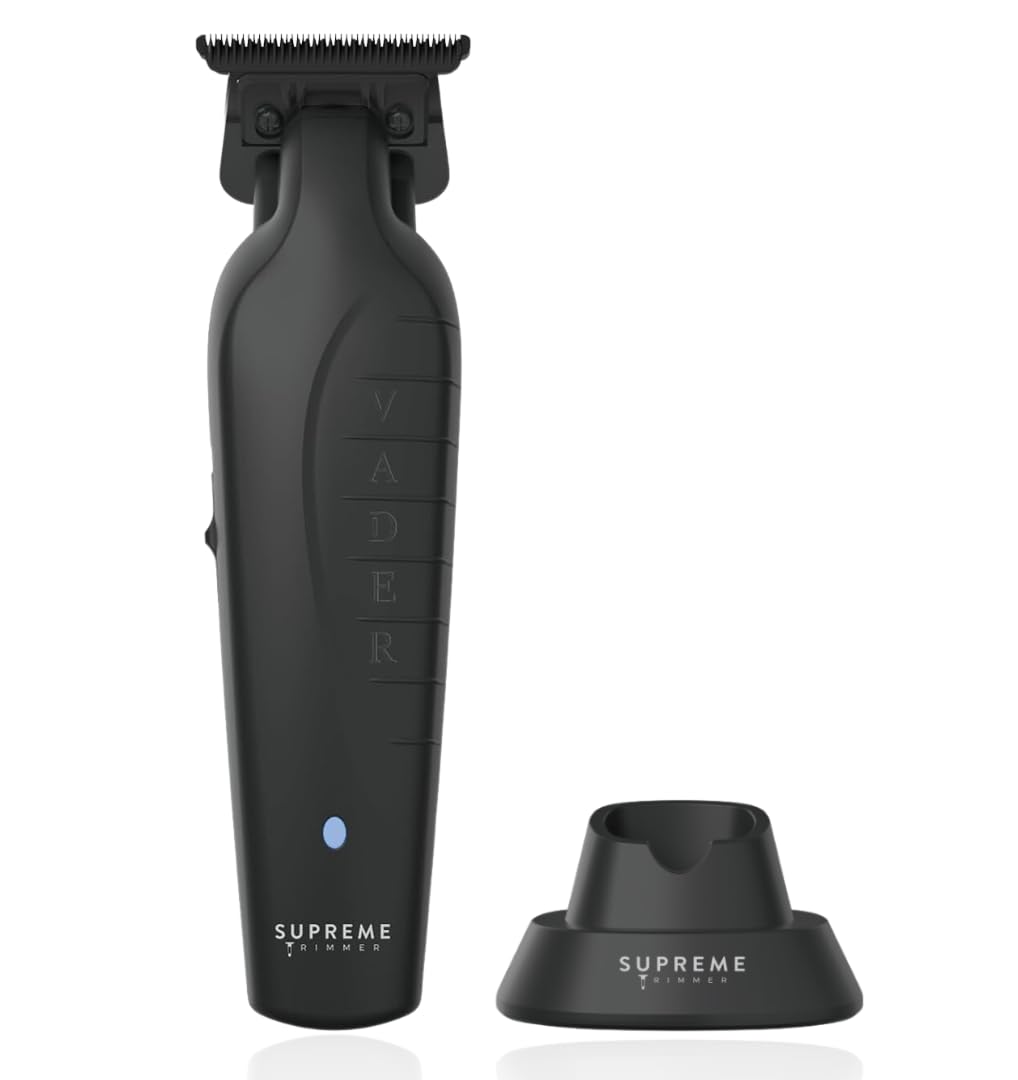 Supreme Trimmer Vader ST3778 close-up of DLC T-Blade for precise edge-ups and crisp lines.