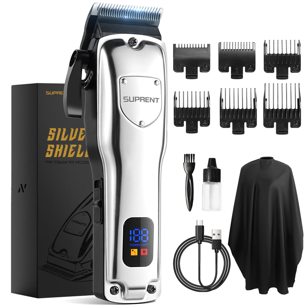 SUPRENT cordless hair clipper front view highlights ergonomic grip for precise home grooming