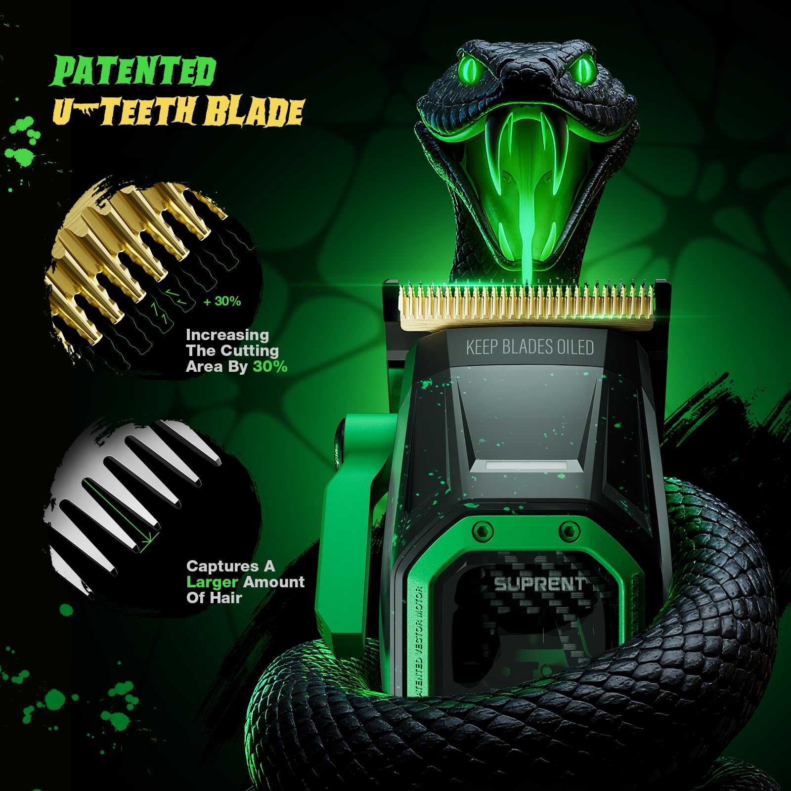 SUPRENT FANGS ergonomic pro-design offers comfortable grip for long sessions.