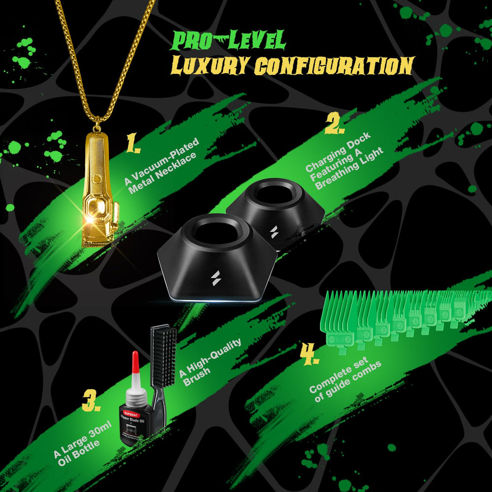 SUPRENT FANGS Type-C fast charging base keeps clippers ready for back-to-back shifts.
