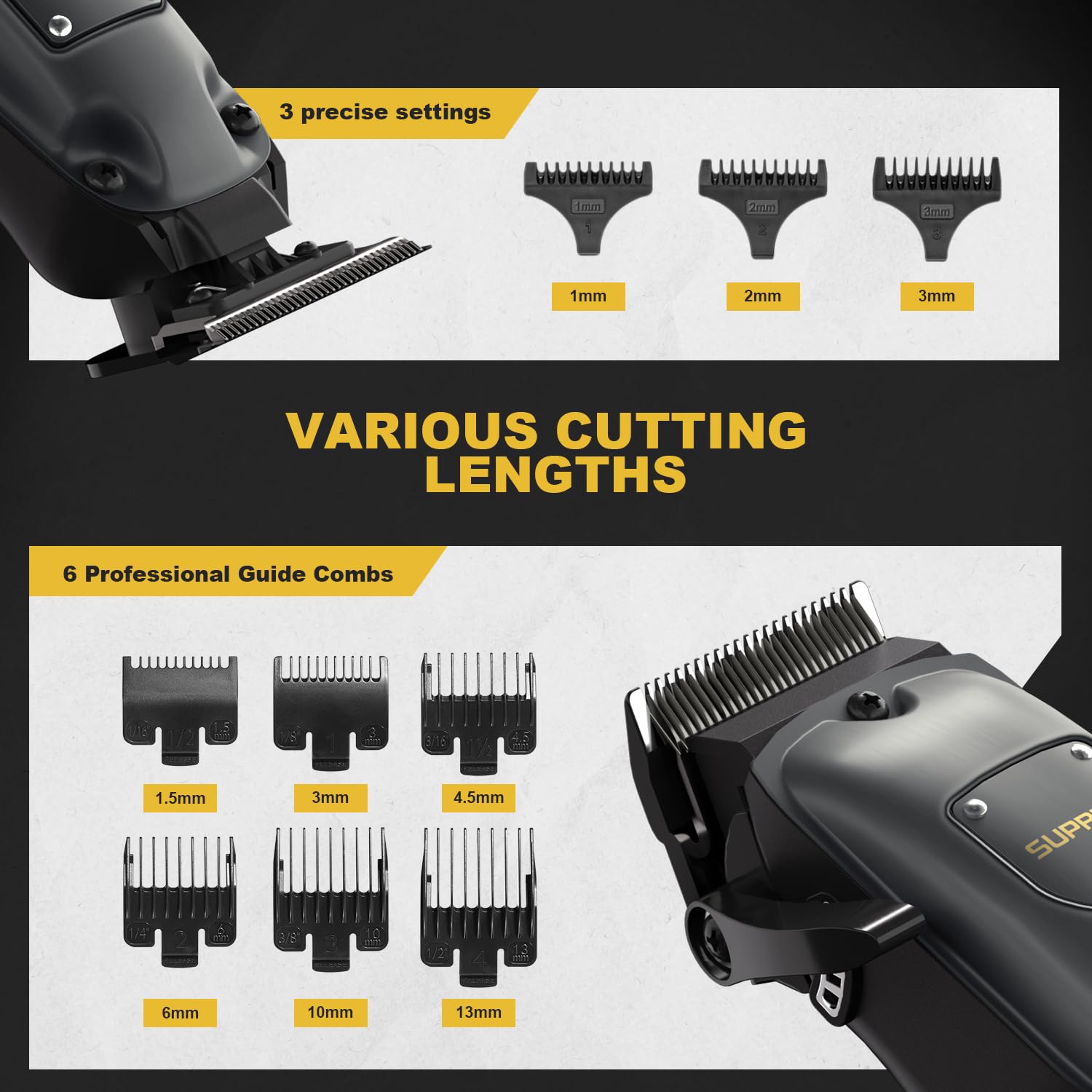 SUPRENT precision T-blade trimmer for beard and sideburn detailing.