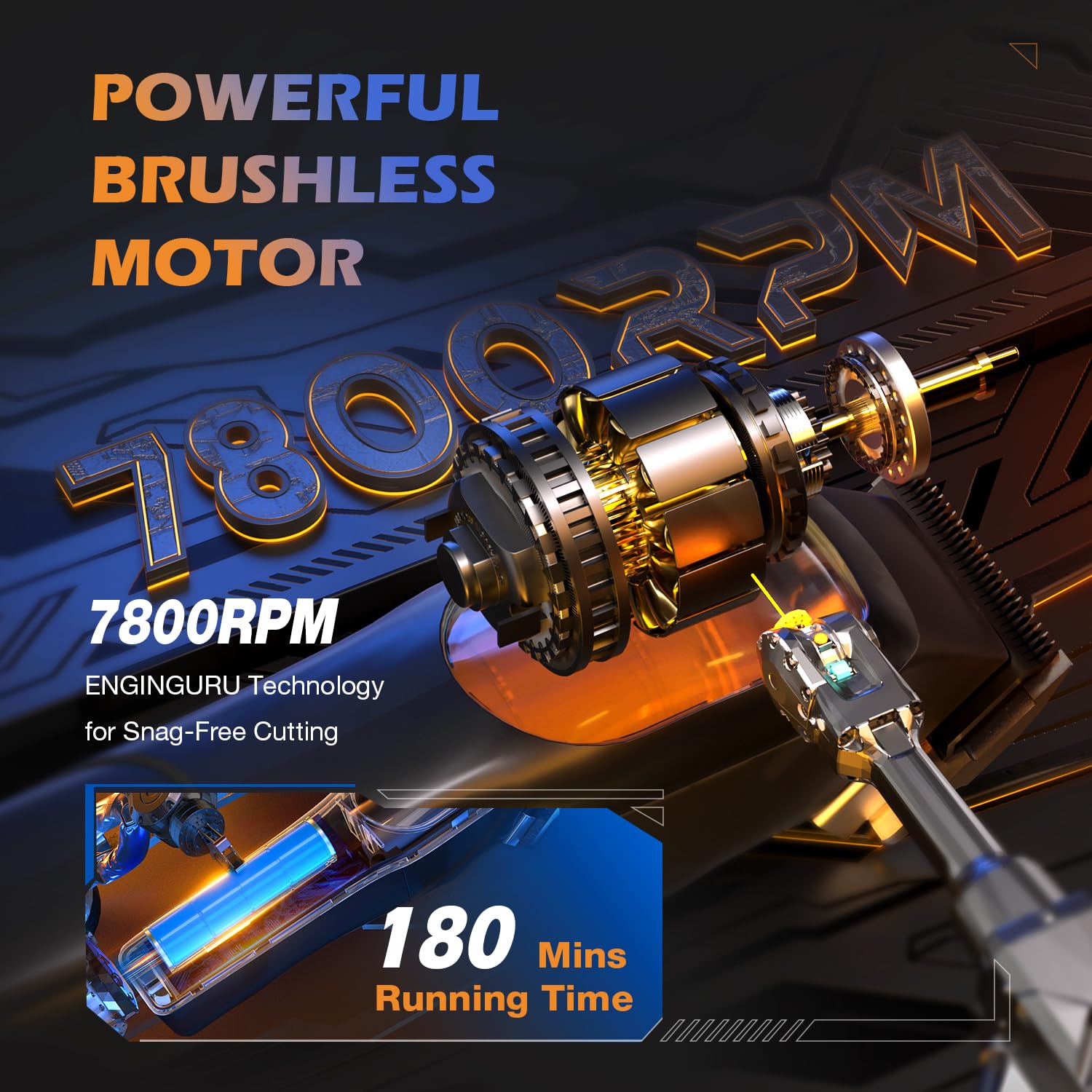 SUPRENT PRO brushless motor diagram showcases high torque performance for steady cuts