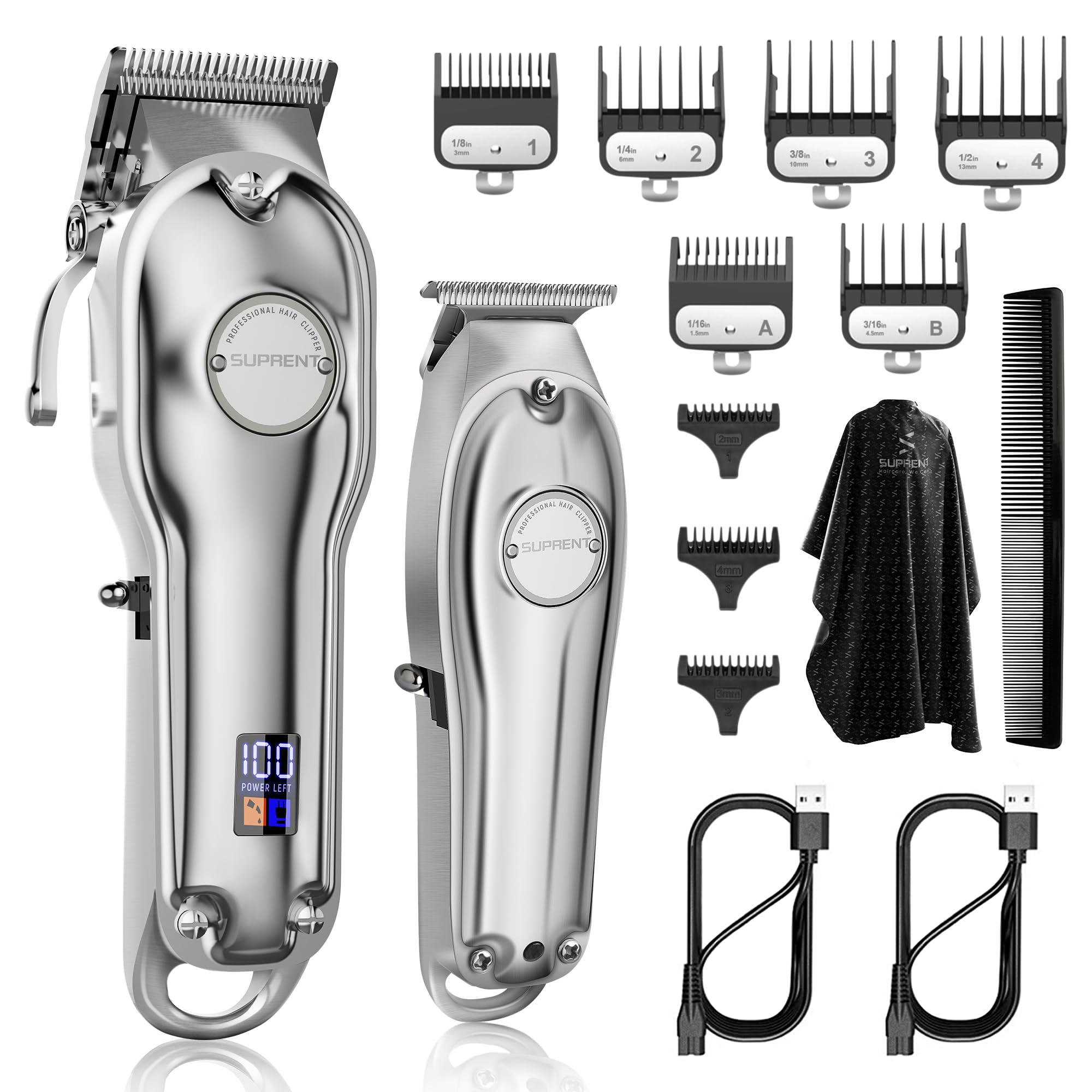 SUPRENT PRO hair clipper kit image showcases barber-grade precision guards.