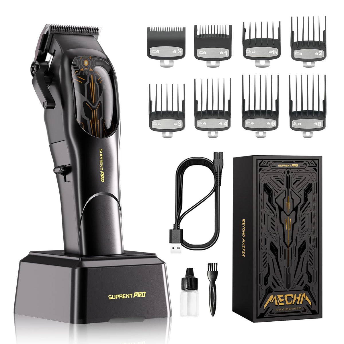SUPRENT PRO professional hair clippers front view highlighting ergonomic design for long sessions
