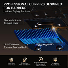 SUPRENT zero-gapped trimmer with T-blade delivers crisp lines.