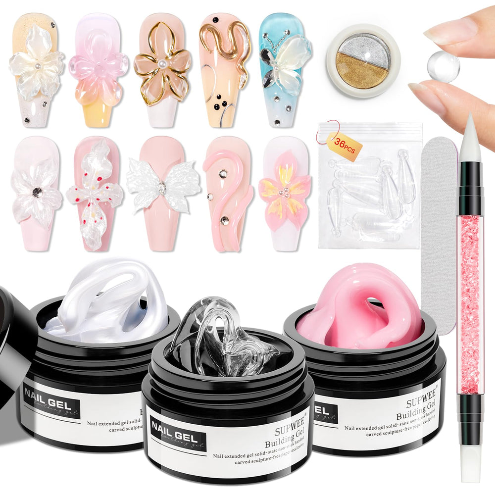 SUPWEE 3D nail art kit packaging shows at-home setup for DIY extensions.