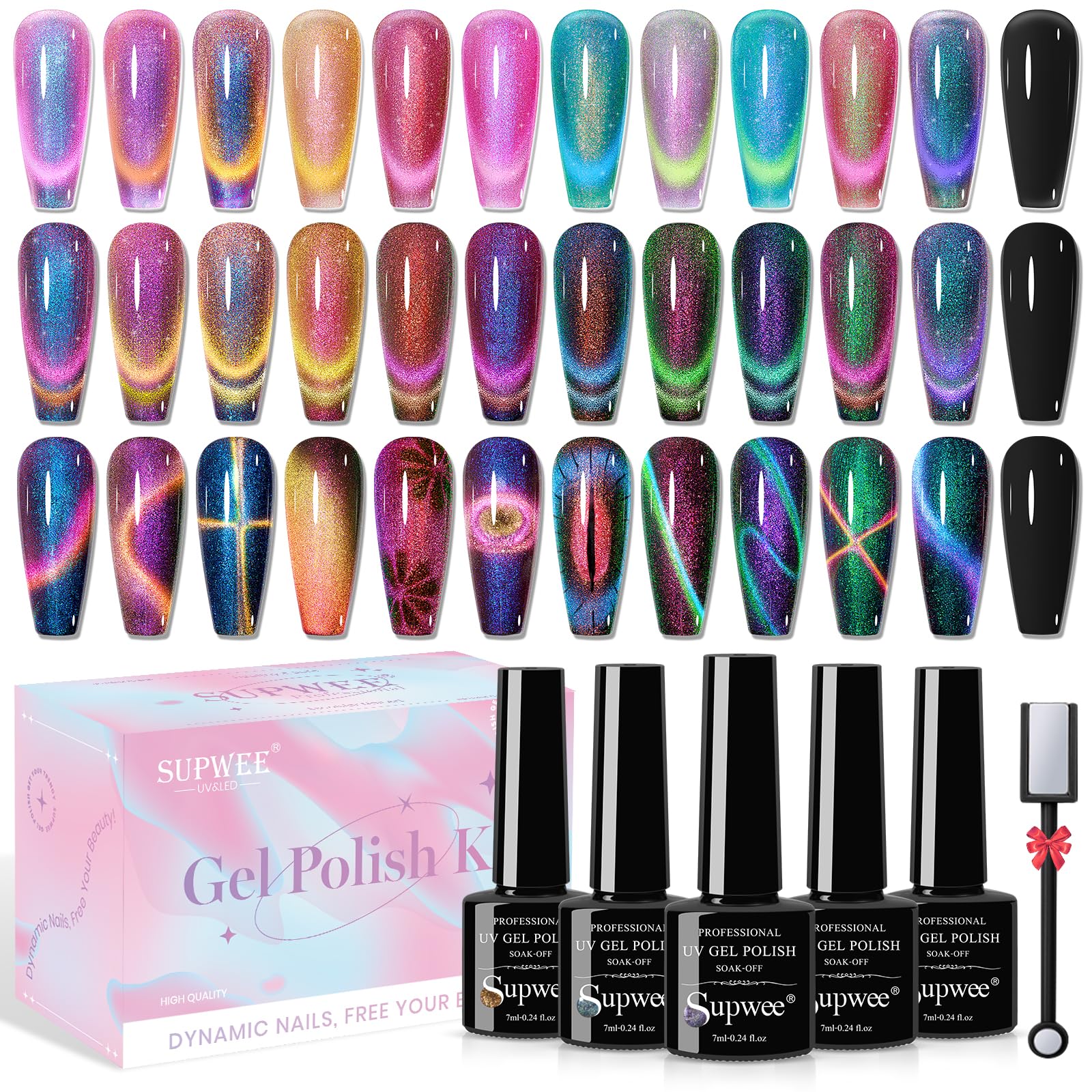SUPWEE cat eye gel polish set lineup for versatile nail art