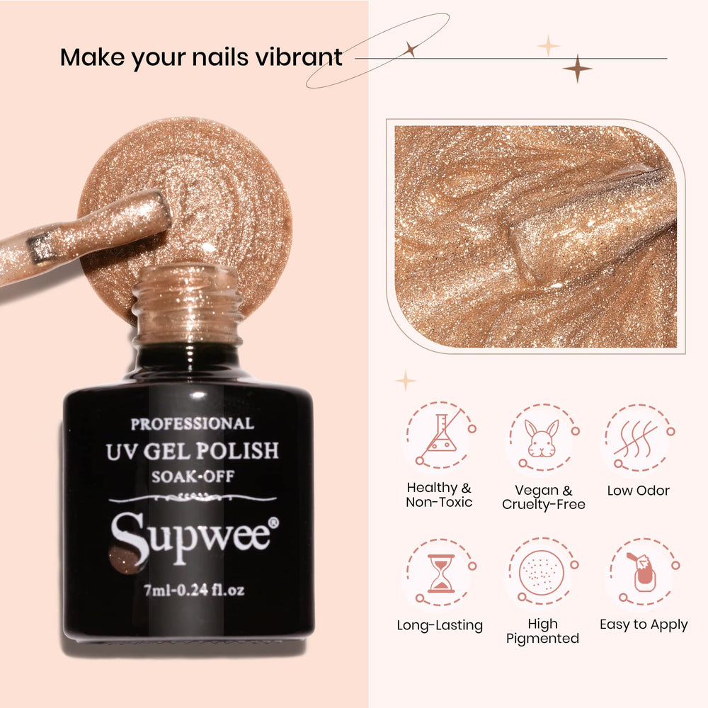 SUPWEE cat-eye application close-up showing deep magnetic shimmer