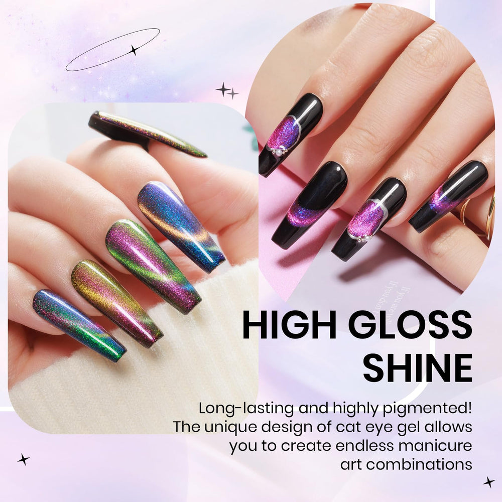 SUPWEE cat eye starry sky nails close-up with celestial shimmer