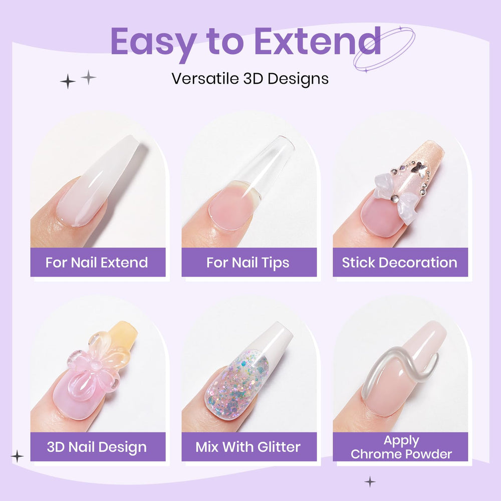 SUPWEE nail extensions in clear gel ready for carving and design.