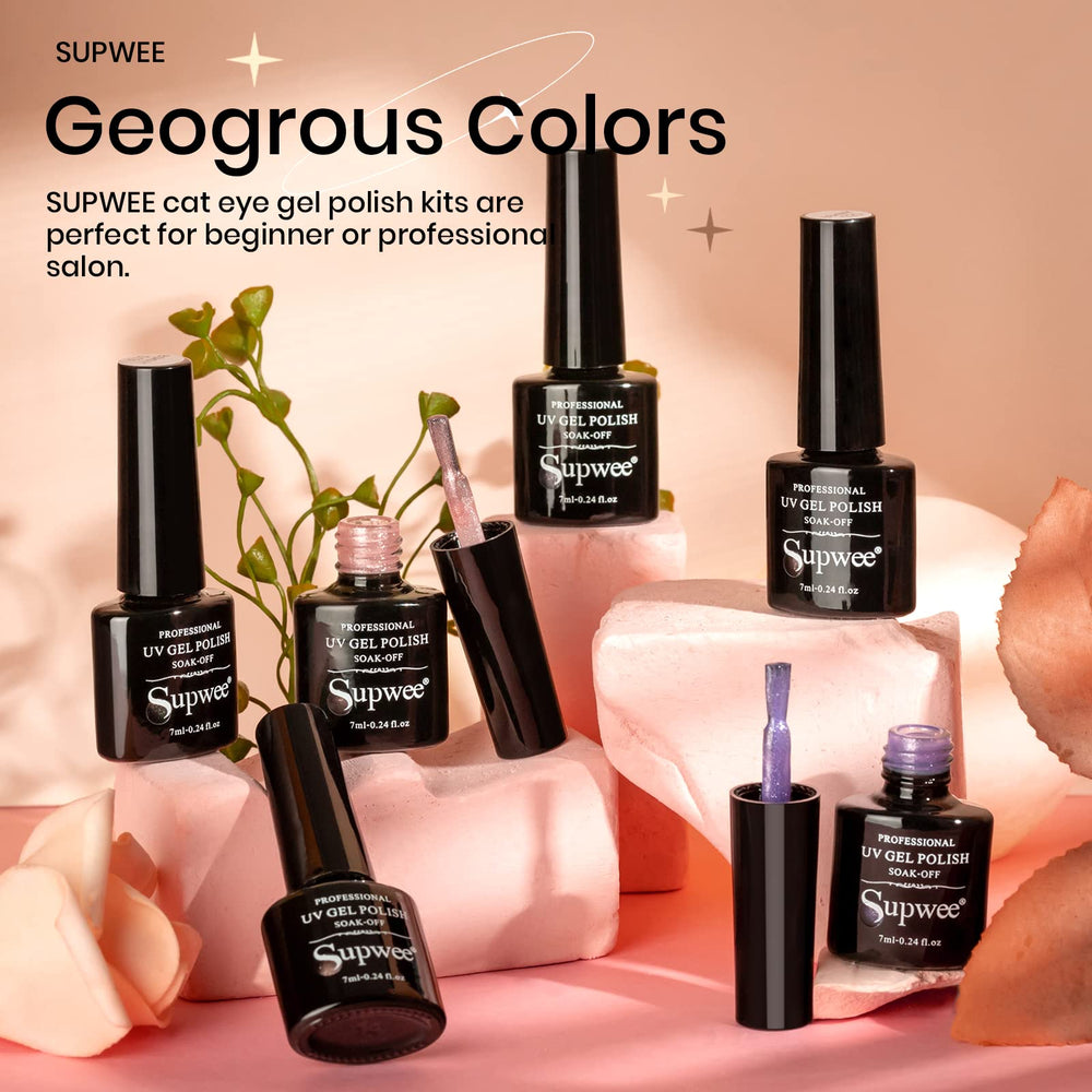 SUPWEE nail polish bottle lineup highlighting color payoff and design