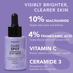 Suquato ingredients close up featuring tranexamic acid niacinamide and vitamin C