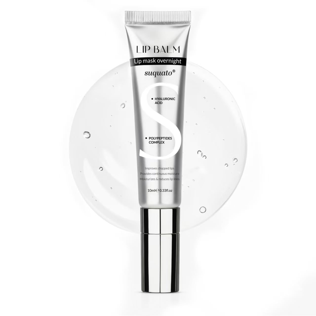 Suquato peptide lip treatment butter balm front view for hydrated lips